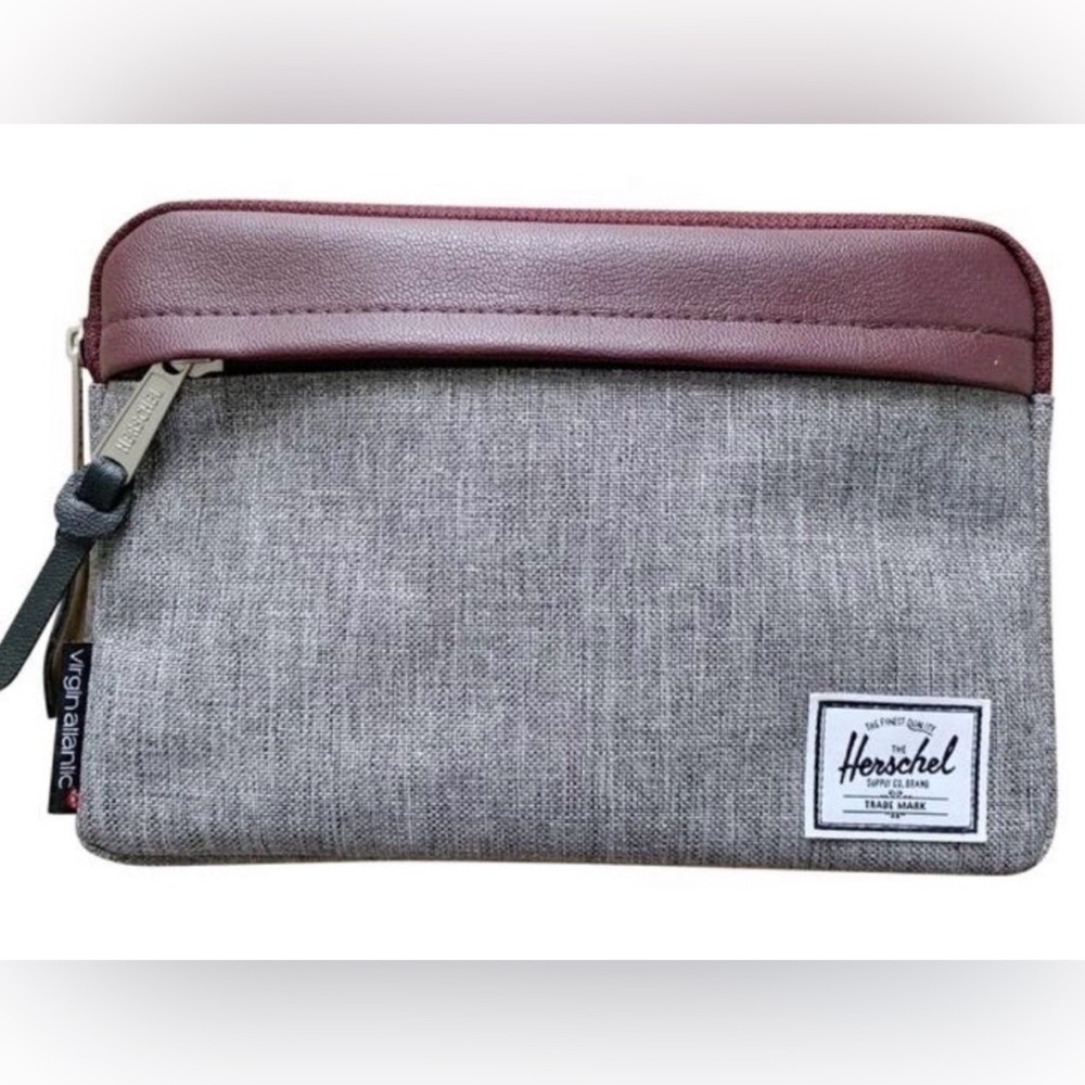 Herschel double zip pouch grey and maroon